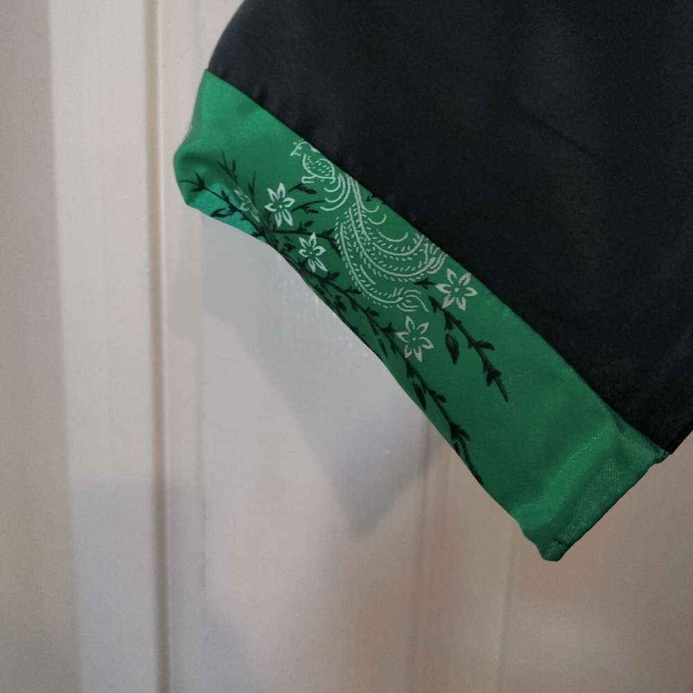 Reversible Satin Dragon Kimono Robe Green & Black Embroidered Vintage Style M - Picture 13 of 14